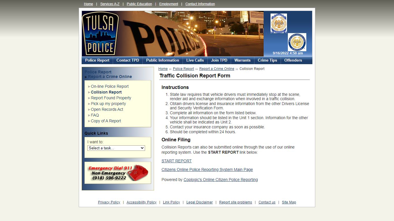 Collision Report - Homepage - Tulsa Police Department