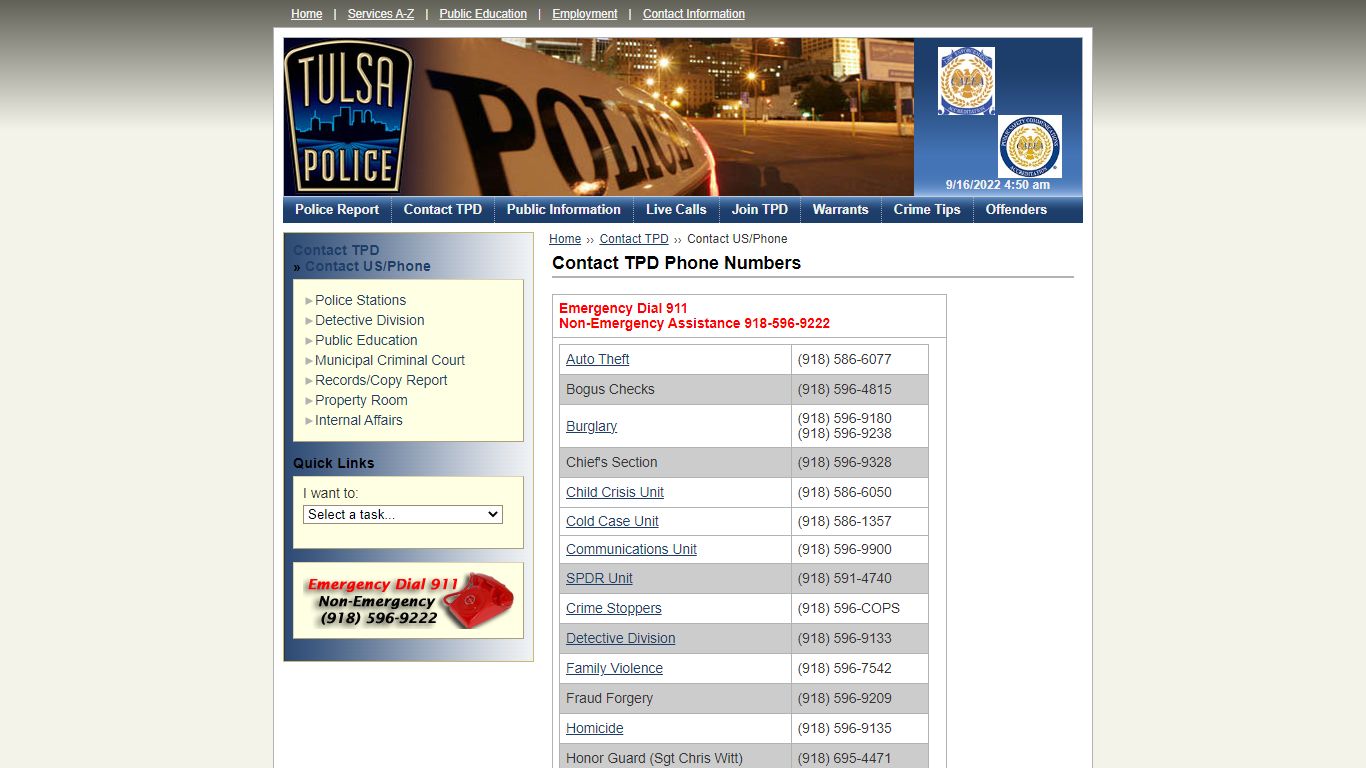 Contact US/Phone - Homepage - Tulsa Police Department